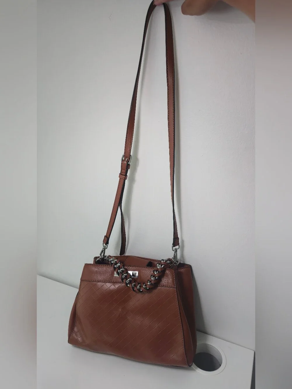 GUESS Women's Woven-Texture Tote in Cognac